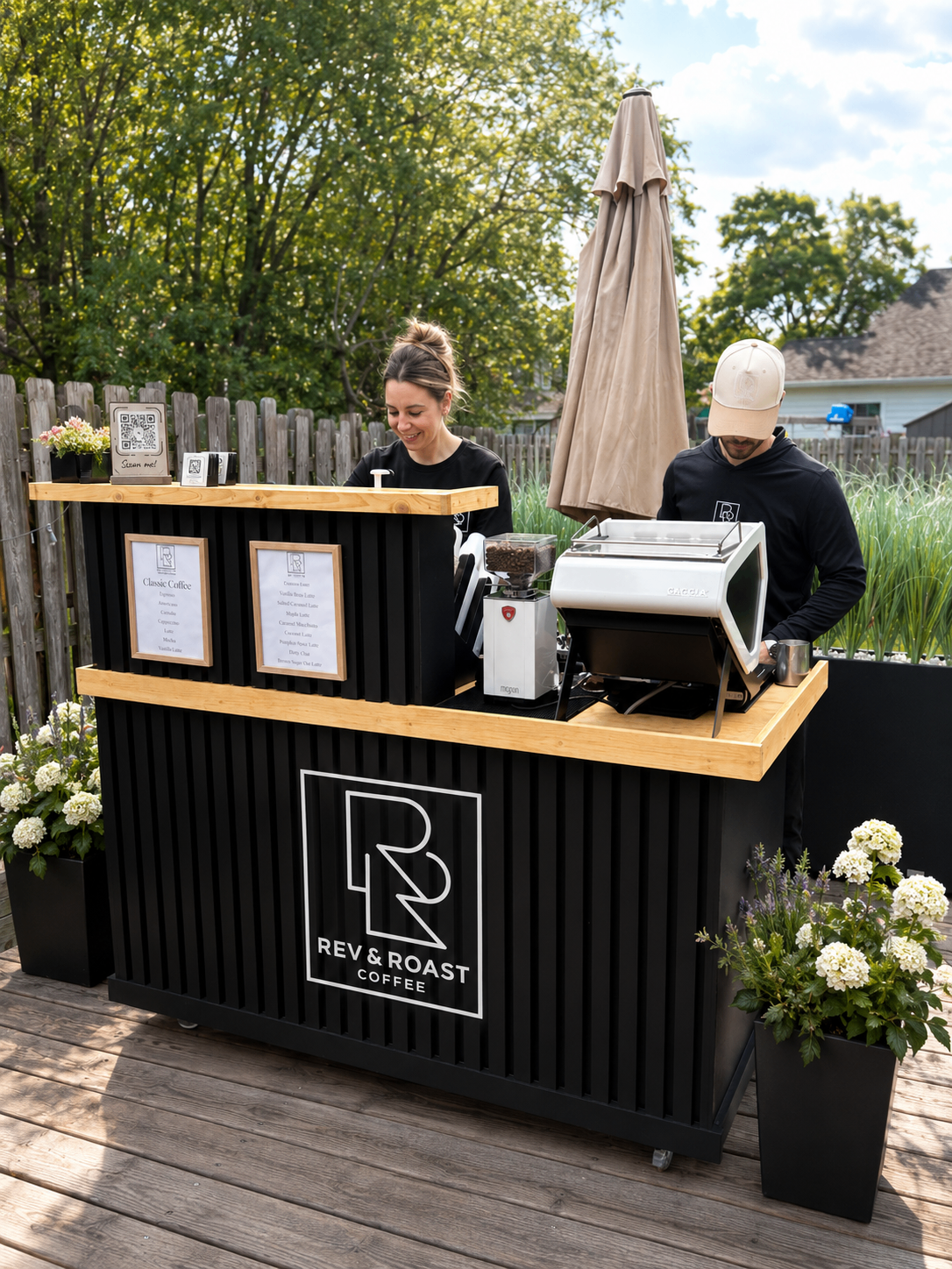 Rev & Roast Coffee mobile espresso cart at a cars & coffee event